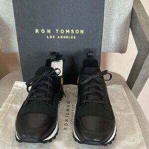 Ron Tomson Black Yellow Sneakers with Mesh Upper.